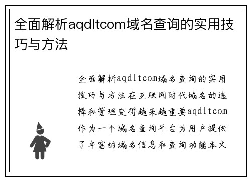 全面解析aqdltcom域名查询的实用技巧与方法